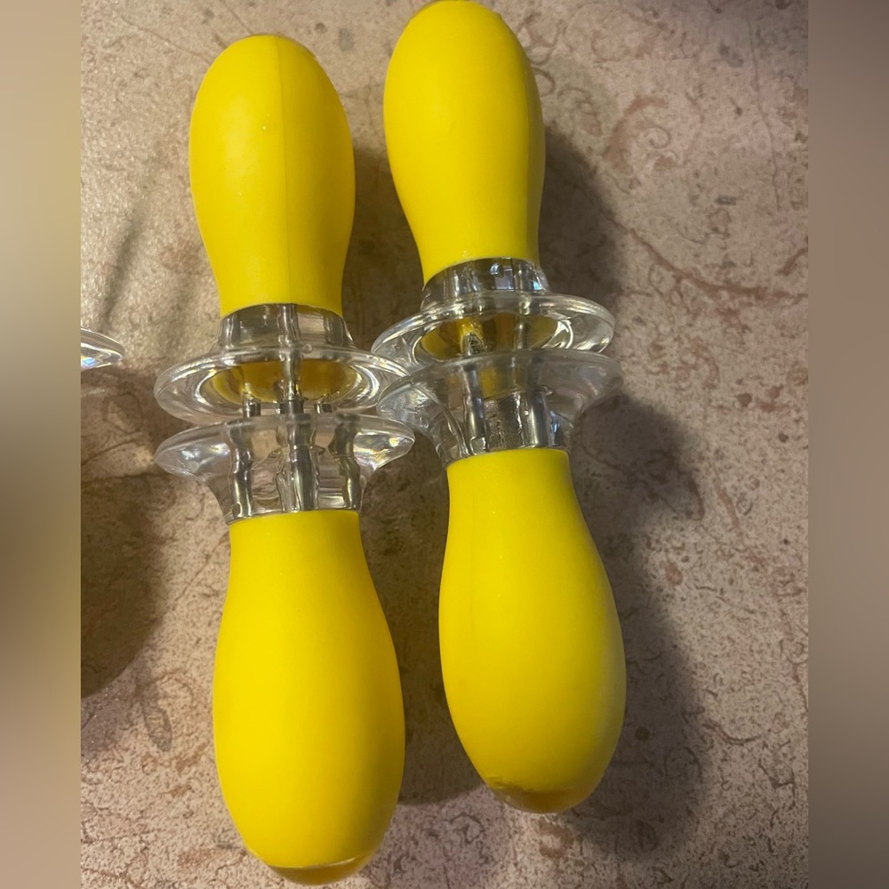 Vibrant Yellow Kitchen Corn Cob Holders with Clear Accents